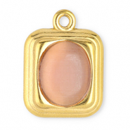 Stainless Steel - Rostfrei Stahl Anhänger Rechteck mit Naturstein Cat's Eye Gold-vintage pink