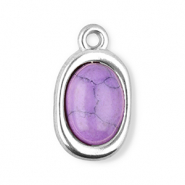 Stainless Steel - Rostfrei Stahl Anhänger Oval mit Naturstein Howlit Silver-purple