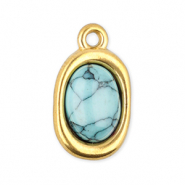 Stainless Steel - Rostfrei Stahl Anhänger Oval mit Naturstein Howlit Gold-light blue