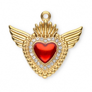 Stainless Steel - Rostfrei Stahl Anhänger Heilige Herz mit Flügel Gold-red-crystal