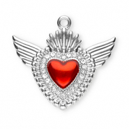 Stainless Steel - Rostfrei Stahl Anhänger Heilige Herz mit Flügel Silver-red-crystal