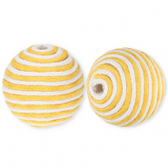 22 mm Acrylperlen mit Wachskordel Ochre yellow-white