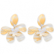 Trendy Resin Ohrringe&nbsp;/&nbsp;Ohrstecker Blume Ivory white-light carolina blue-light orange