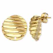 Stainless Steel - Rostfrei Stahl Schmuckzubeh&ouml;r Ohrringe / Ohrstecker Rund mit Linien mit &Ouml;se Gold