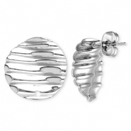 Stainless Steel - Rostfrei Stahl Schmuckzubeh&ouml;r Ohrringe / Ohrstecker Rund mit Linien mit &Ouml;se Silver