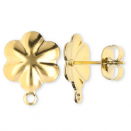 Stainless Steel - Rostfrei Stahl Schmuckzubeh&ouml;r Ohrringe / Ohrstecker Blume mit &Ouml;se Gold