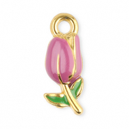Stainless Steel - Rostfrei Stahl Anhänger Tulpe Gold-purple-green