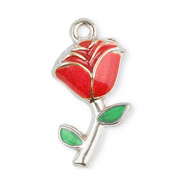 Stainless Steel - Rostfrei Stahl Anhänger Rose Silver-red-green