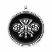 Stainless Steel - Rostfrei Stahl Anhänger Rund mit Biene Silver-black