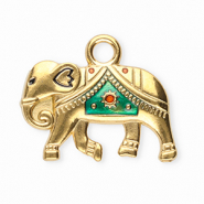Stainless Steel - Rostfrei Stahl Anhänger Elefant Gold-turquoise green