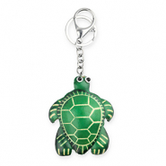 Schl&uuml;sselanh&auml;nger aus Leder Schildkr&ouml;te Green-sand beige-white