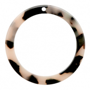 Resin Anhänger rund 35mm Creme-black