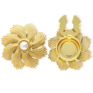 Knopfabdeckung aus Stainless Steel - Rostfreiem Stahl Blume mit Imitation Perle Gold-white