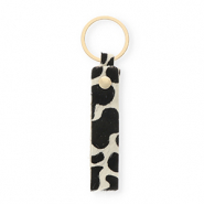 Schl&uuml;sselanh&auml;nger aus Leder mit Kuh-Print White-black-gold