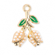 Metall Anh&auml;nger Tulpen mit Perlen Gold-green-white