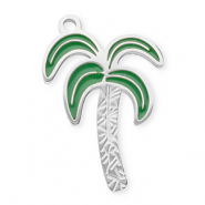 Stainless Steel - Rostfrei Stahl Anh&auml;nger Palme Silver-dark green