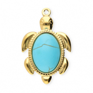 Stainless Steel - Rostfrei Stahl Anh&auml;nger Schildkr&ouml;te Gold-blue