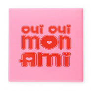 BY31® Deko-Fliese mit Spruch "Oui oui mon ami" Pink-red