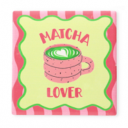 BY31® Deko-Fliese mit Spruch "Matcha lover" Green-pink-white-black