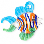 Handgefertigt Glas-Anh&auml;nger Fisch Transparent-blue-green-orange