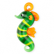 Handgefertigt Glas-Anh&auml;nger Seepferdchen Transparent green-orange-yellow