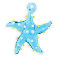 Handgefertigt Glas-Anh&auml;nger Seestern Transparent blue-white-yellow