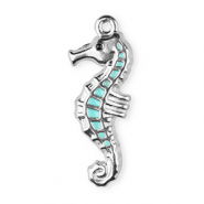 Stainless Steel - Rostfrei Stahl Anh&auml;nger Enamel Seepferdchen Silver-light blue