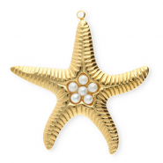 Stainless Steel - Rostfrei Stahl Anhänger Seestern mit Imitation Perlen Gold-white