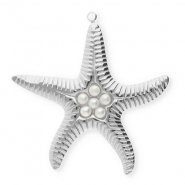 Stainless Steel - Rostfrei Stahl Anhänger Seestern mit Imitation Perlen Silver-white