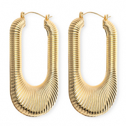 Statement Ohrringe&nbsp;/&nbsp;Creolen Oval gerippt mit Rostfrei Stahl-Stecker Gold