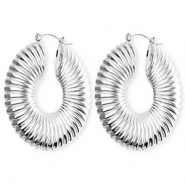 Statement Ohrringe&nbsp;/&nbsp;Creolen Zirkel gerippt mit Rostfrei Stahl-Stecker Silver