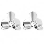 Statement Ohrringe&nbsp;/&nbsp;Ohrstecker Blume mit Imitation Perle mit Rostfrei Stahl-Stecker Silver-white