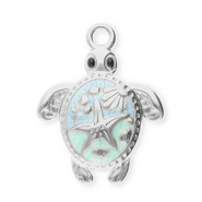 Stainless Steel - Rostfrei Stahl Anh&auml;nger Schildkr&ouml;te Silver-mint green-light blue