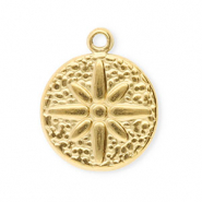 Stainless Steel - Rostfrei Stahl Anh&auml;nger Rund mit Blume Gold