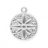Stainless Steel - Rostfrei Stahl Anh&auml;nger Rund mit Blume Silver