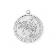 Stainless Steel - Rostfrei Stahl Anh&auml;nger Rund mit Palme Silver