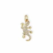 Brass TQ Metall Anhänger Eidechse mit Strass Gold-transparent