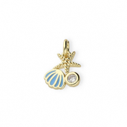 Brass TQ Metall Anhänger Meeresleben mit Strass Gold-blue-transparent