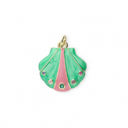 Brass TQ Metall Anhänger Muschel mit Strass Gold-green-pink-transparent
