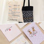 Schmucksets Baumwolltaschen und Grußkarten mit exklusiven Motiven