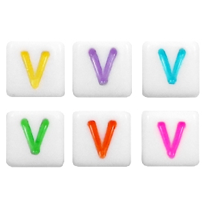 Buchstaben Perlen aus Acryl V Multicolour-weiss