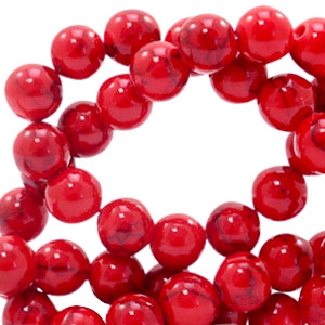 6 mm Naturstein Perlen mit Marble look Ruby red