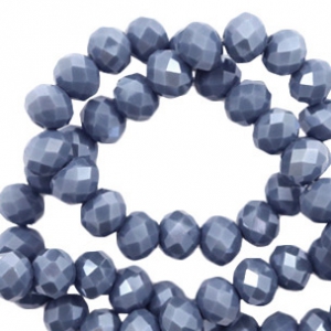 Top Glas Facett Perlen 6x4 mm disc Light denim blue-pearl shine coating