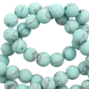 Naturstein Perlen Calcit 6mm matt mit Marble look Turquoise blue