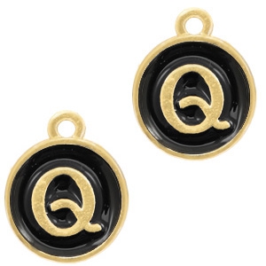 Basic quality Metall Anh&auml;nger Buchstaben Q Gold(etwas mehr rosa)-schwarz