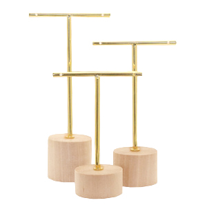 Schmuckdisplay T-Form mit Holz St&auml;nder f&uuml;r Ohrringe (3st.) Natural (nat&uuml;rliche Farbe Holz)-gold