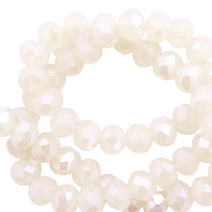 Top Glas Facett Perlen 6x4 mm rondellen Off white-pearl shine coating