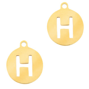 Stainless Steel - Rostfreiem Stahl Anh&auml;nger rund 10mm Initial coin H Gold