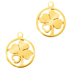 Stainless Steel - Rostfreiem Stahl Anh&auml;nger Gl&uuml;cksklee Gold