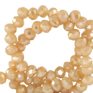 Top Glas Facett Perlen 4x3 mm rondellen Peachy beige-pearl shine coating
